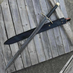 Hand-Forged Viking Long Sword with Damascus Steel Blade