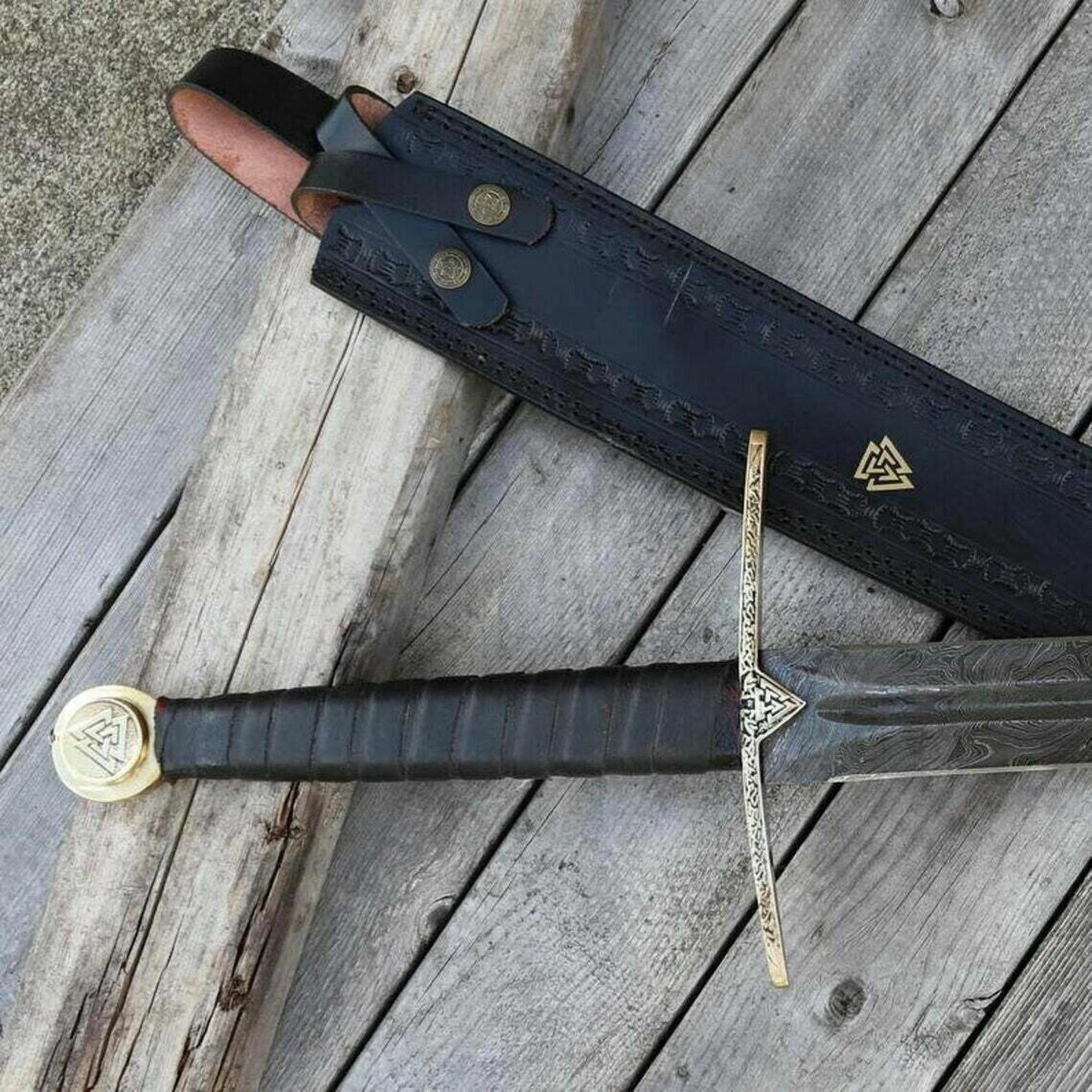 Hand-Forged Viking Long Sword with Damascus Steel Blade