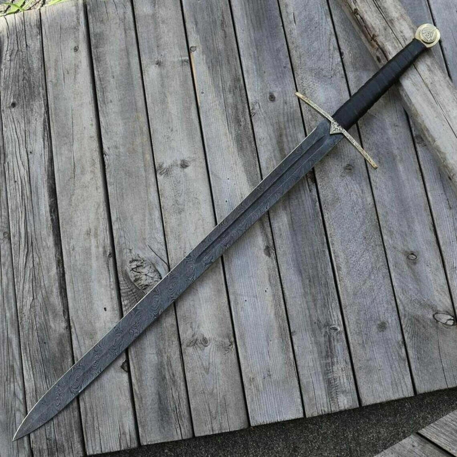 Hand-Forged Viking Long Sword with Damascus Steel Blade
