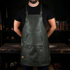 Gladiator Olive Green Blacksmith Apron | Bronze Hardware