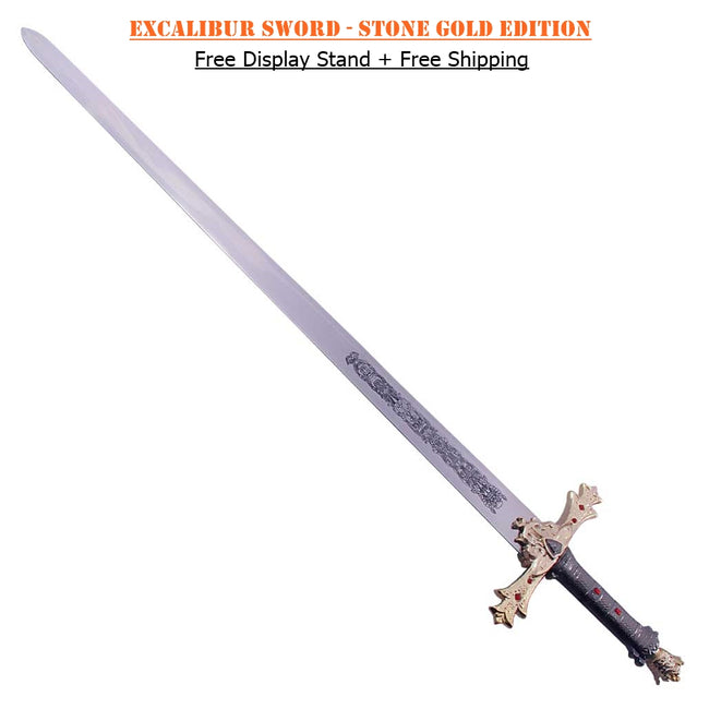 King Arthur Excalibur Sword in Stone – Gold Edition Hover Image