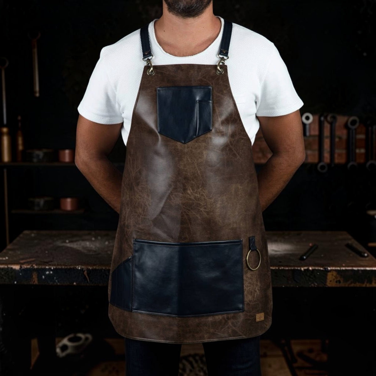 Waterproof Leather Bartender Apron with Pockets